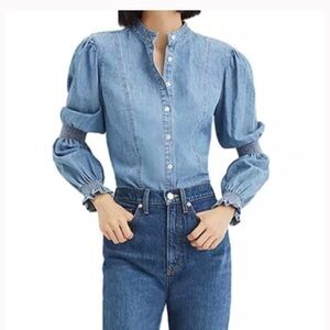 VERONICA BEARD Dalton Puff Sleeve Denim Shirt, size 2